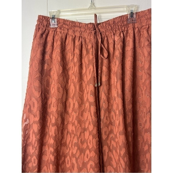 H&M Rust Cheetah Wide Leg Pants & Off Shoulder Bardot Crop Top Set Sz 12 - Picture 13 of 15
